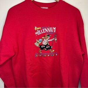 New Millennium Vintage Sweatshirt Embroidered Grandma Red Size Medium 90s Y2K